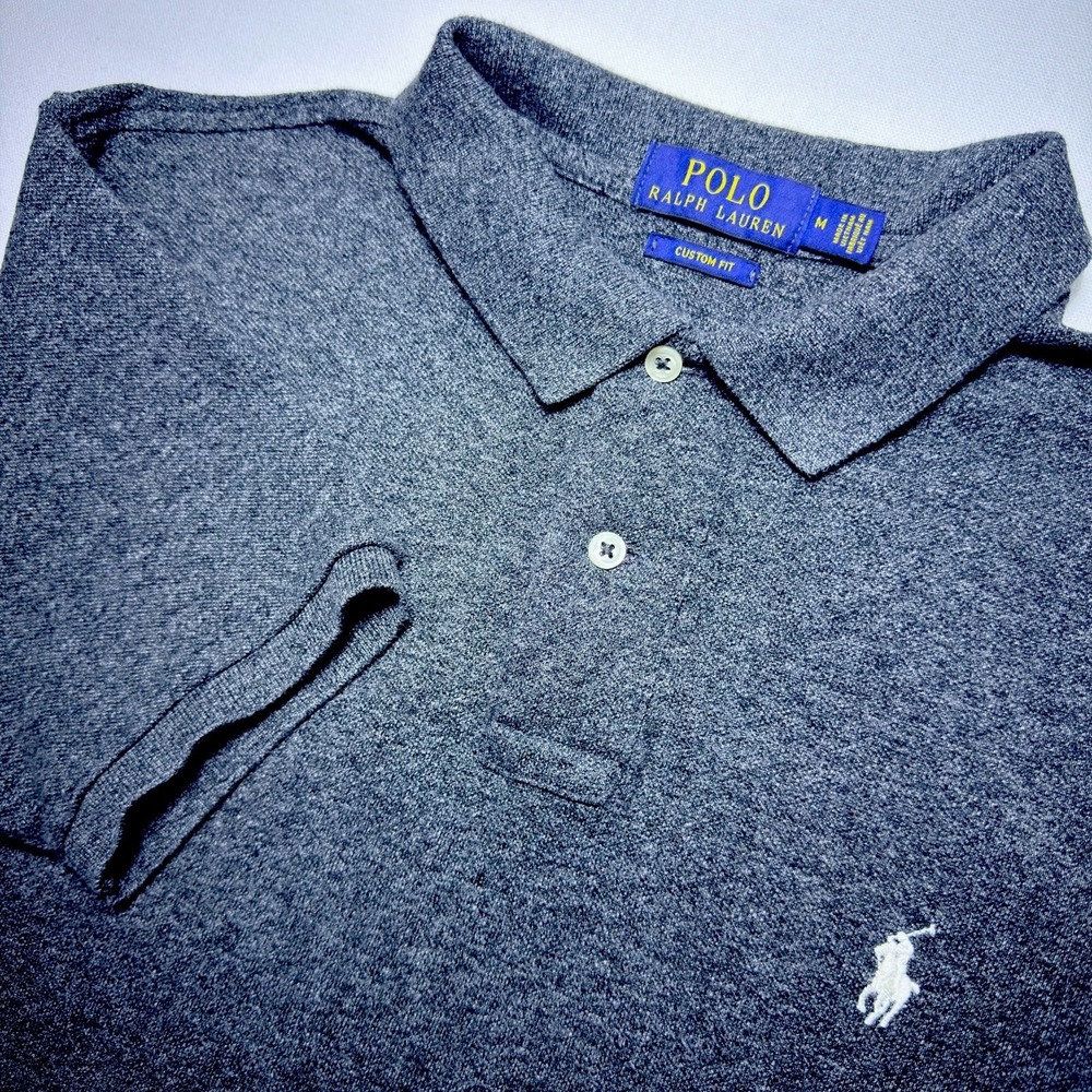 Polo Ralph Lauren  Medium Dark Gray Custom Fit Mesh White Pony Preppy Shirt